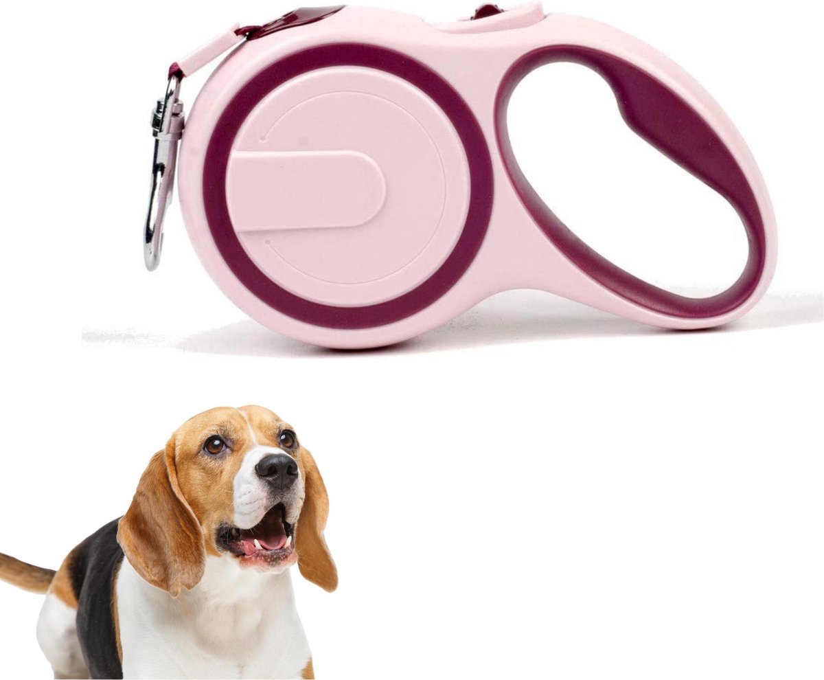 Hondenriem - Leiband Hond - Rollijn - 5 Meter - Roze - Riem Met Oprolsysteem - Hondenriem Flexi - Hondenlijn – Uitlaatriem