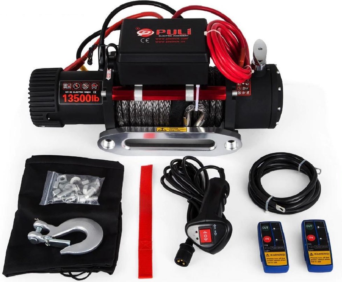 Dexters® Electrische Lier 12V - 6000 KG - Takel - Super Krachtig - Met Afstandsbediening en Synthetisch Liertouw