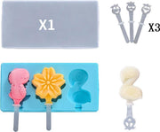 ProductGoods - Ijsvorm Flamingo - Zomer Product - 3 Stuks - Yoghurt Ijsjes - Fruit Ijsjes - Bakvorm - Chocoladevorm - 3 Recyclebaar Stokjes - Kleur Blauw
