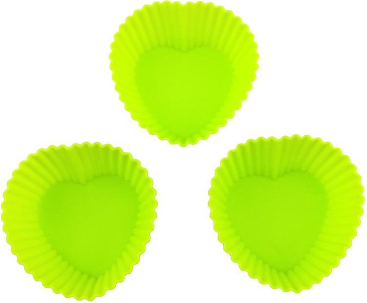 Siliconen muffin / cup cake bakvorm hart - groen - set van 4 stuks - LeuksteWinkeltje