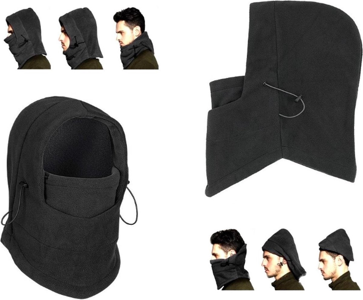 Fleece Balaclava 3 in 1 - Winter Muts Face Mask Nekwarmer Skimasker - Thermo Helmmuts Capuchon - One Size - Zwart