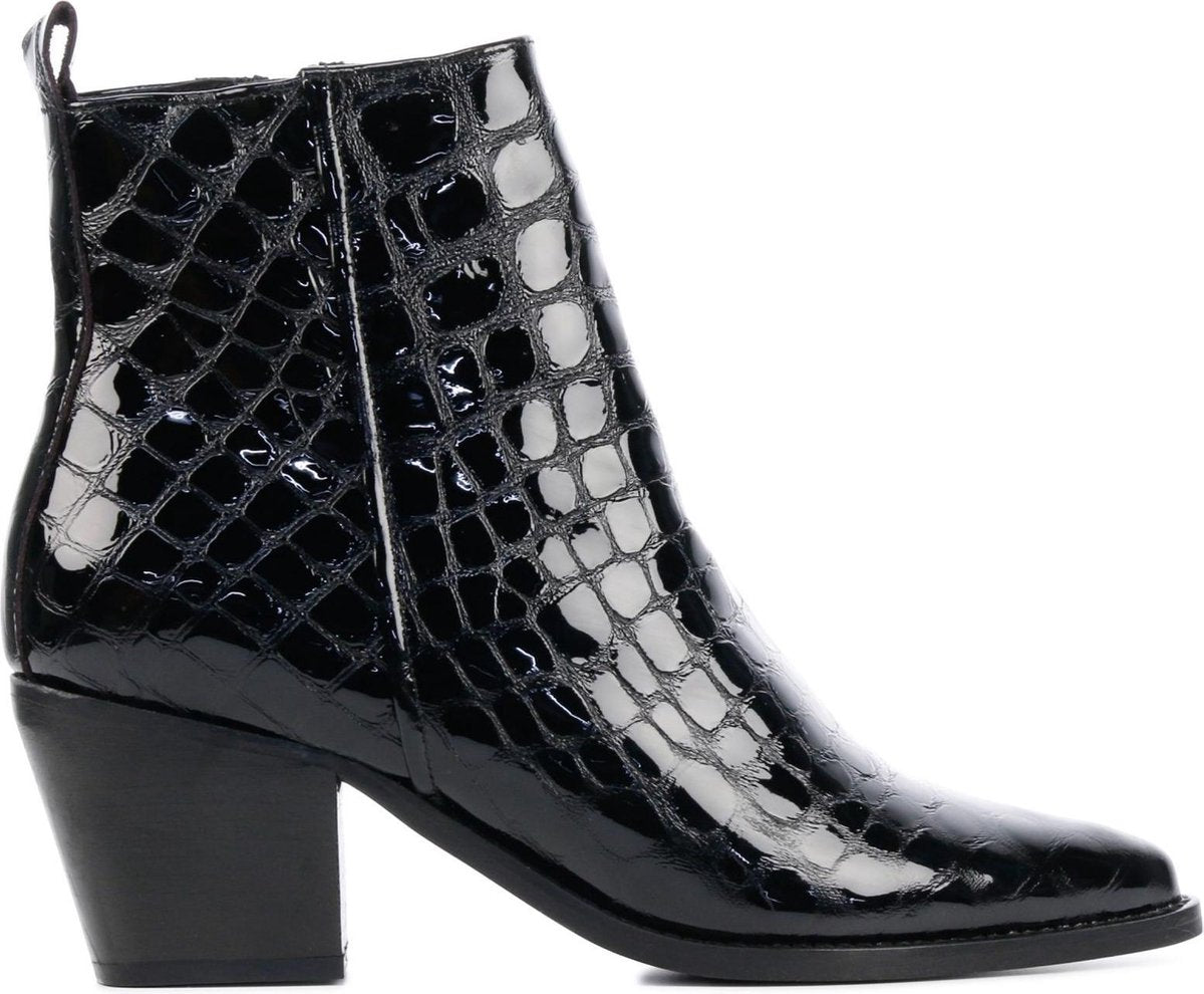Lina Locchi Vrouwen Leren Crocoprint Enkellaarsjes / Laarzen / Damesschoenen L1011 croco - Zwart - maat 39