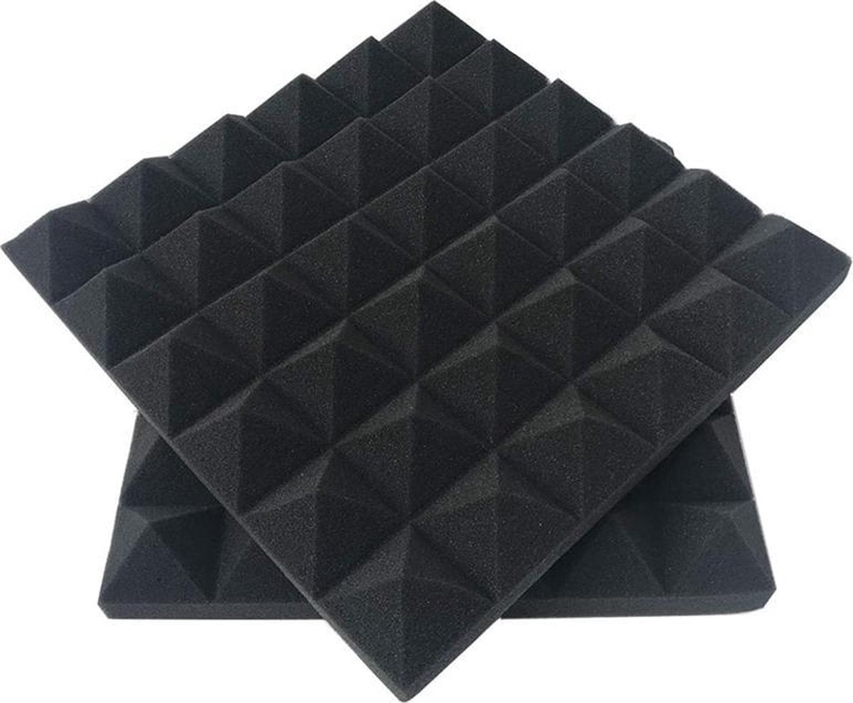 Noppenschuim Premium - 1 STUK - Geluidsisolatie - Piramide vorm - 5 CM DIK - 30cm x 30cm x 5cm - Akoestisch studioschuim - Isoleren van Geluid - Studio - Opname - ZWART