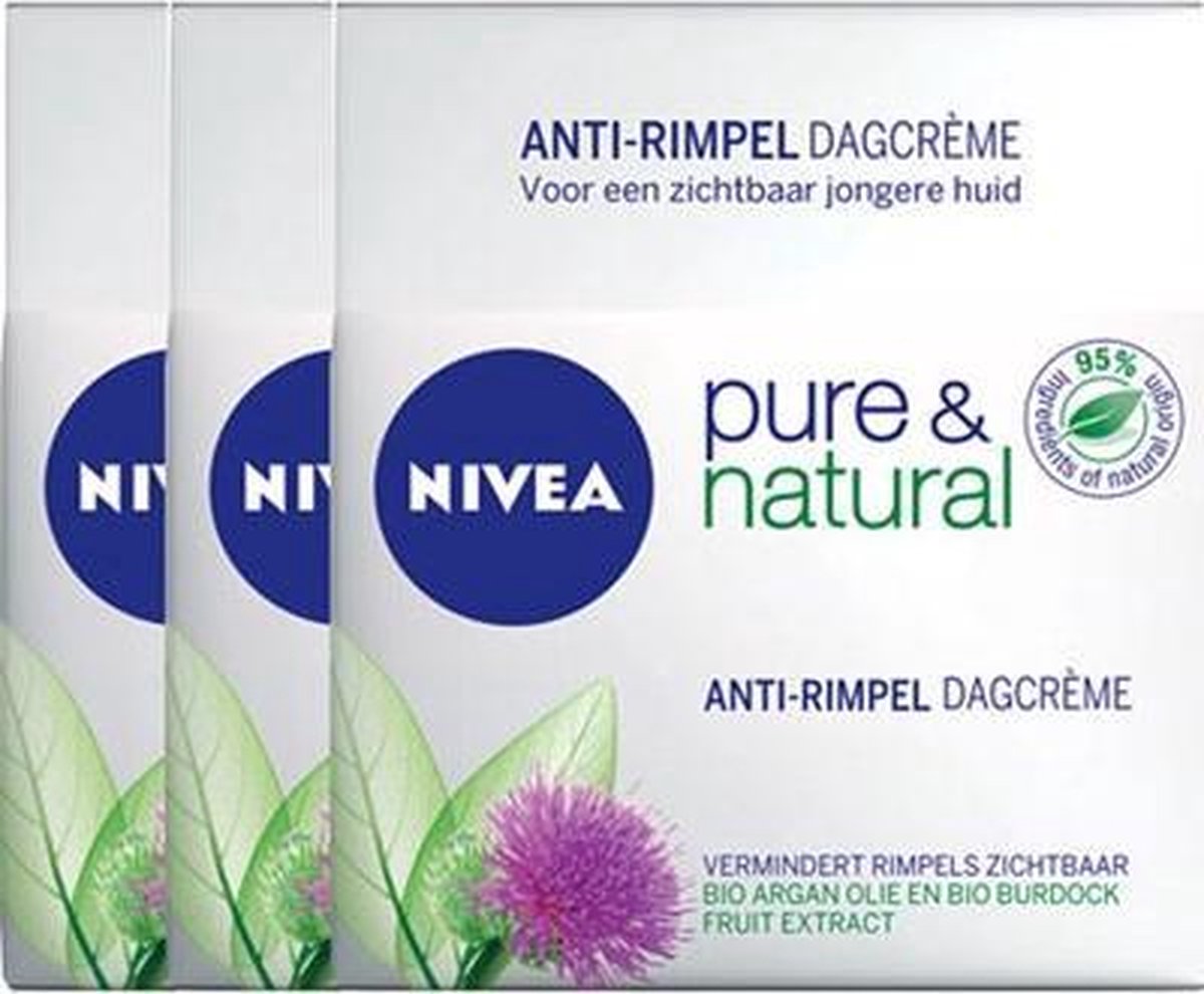 Nivea Pure and Natural Dagcreme Anti-age - 3 x 50ml - Voordeelverpakking