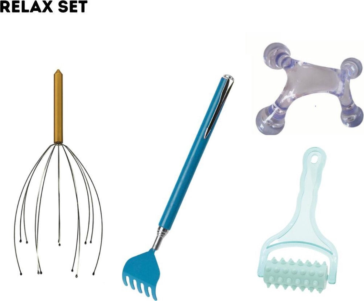 Massage set - Hoofdspin - Ruggenkrabber - Palmassager - Gezicht roller - Ontspanningspakket - Ontspanning - Massageroller - Gezichtsroller - Ergonomisch - Triggerpoint - Tools - Tool - Massagetools - Rug - Man - Vrouw - Therapeutisch