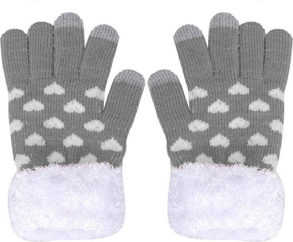 Touch screen winterhandschoenen grijs hartjes / one size