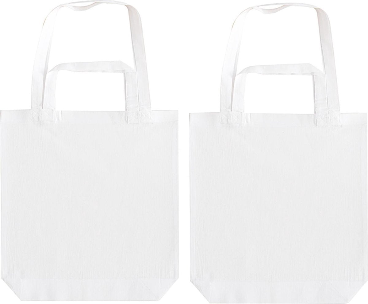 Pakket van 30x stuks witte canvas/katoenen tasjes met dubbel hengsel 38 x 42 cm- Bedrukbare katoenen tasjes/shoppers