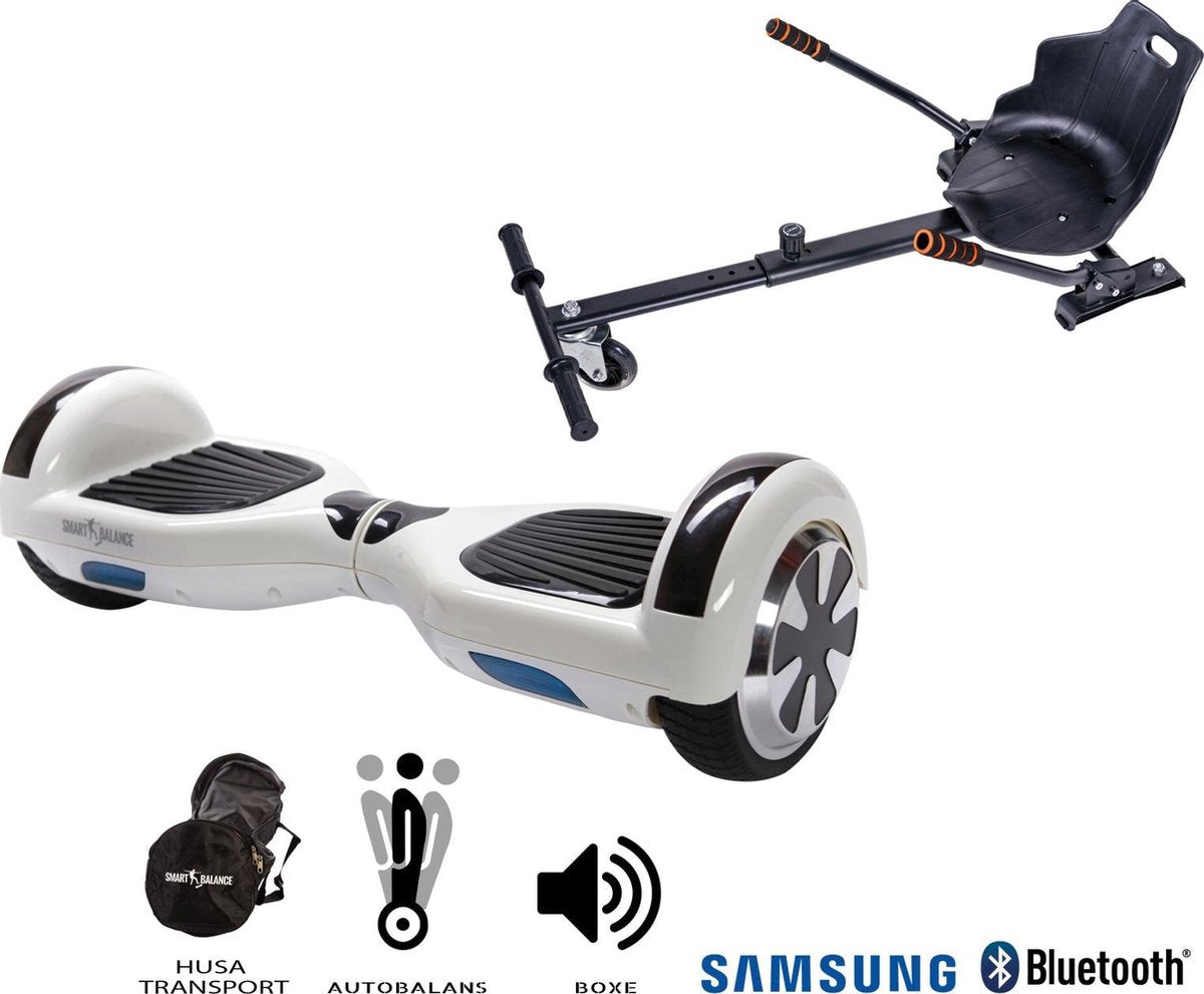 Hoverboard | 6.5 Inch Wielen | Self Balance Hoverboard met Hoverkart | Oxboard | Bluetooth Speakers | White Pearl