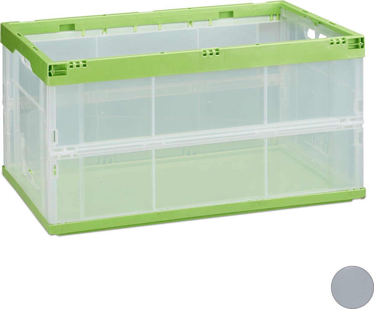 relaxdays vouwkrat transparant - stapelbaar - professionele transport krat - PP - 60x40x32 groen