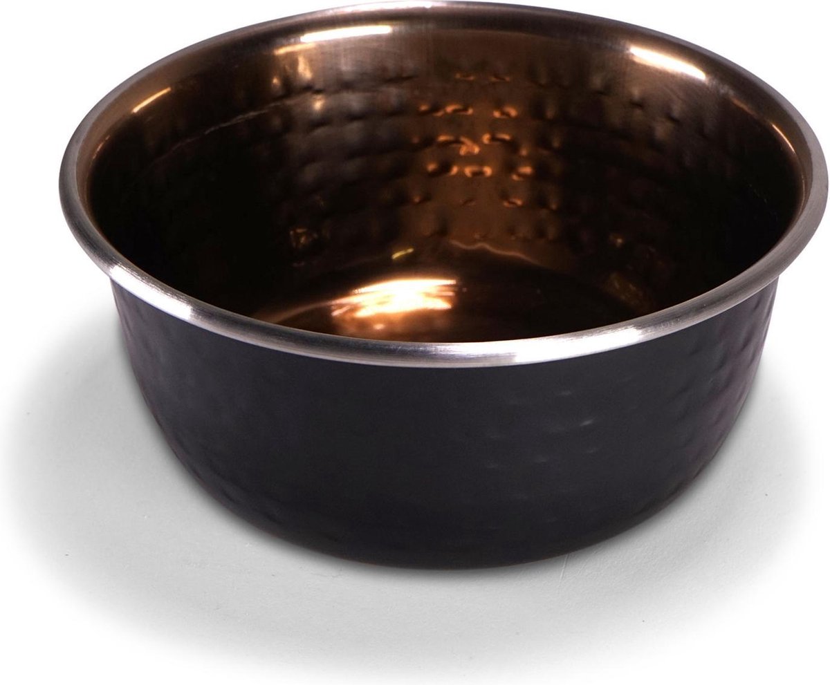 Voerbak / Drinkbak hond en kat - zwart en gehamerd koper 950 ml