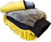 Gadgetpoint | Auto Washandschoen + Doek | Schoonmaakspons | Auto Wassen | Spons |  Schoonmaakdoek | Grijs/Geel