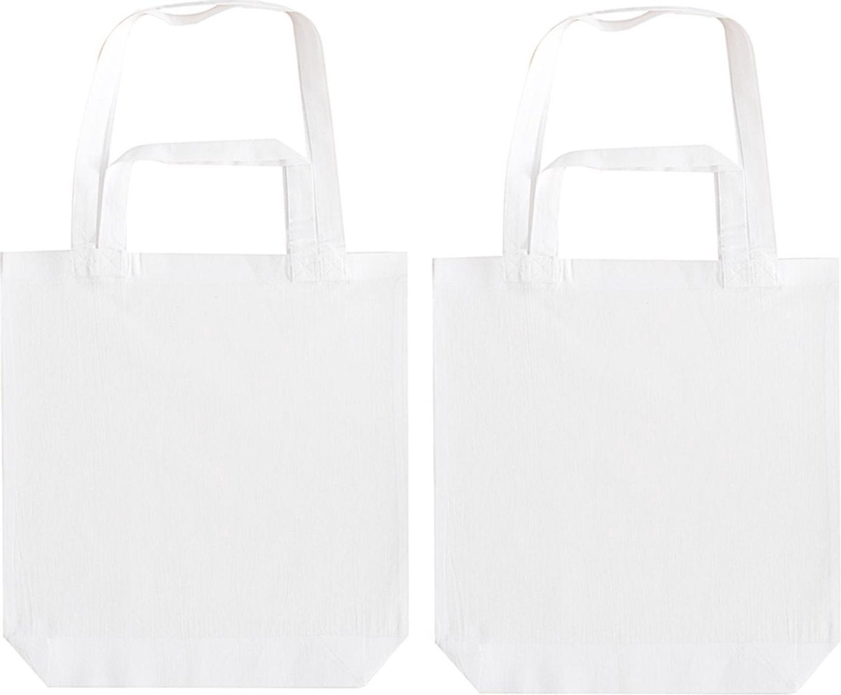 Pakket van 50x stuks witte canvas/katoenen tasjes met dubbel hengsel 38 x 42 cm- Bedrukbare katoenen tasjes/shoppers