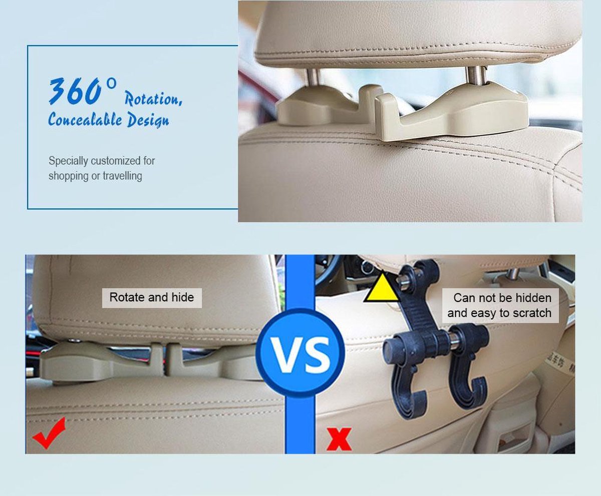 Set van 2x Universele handige autostoel haak-hangers -organizers - Zwart