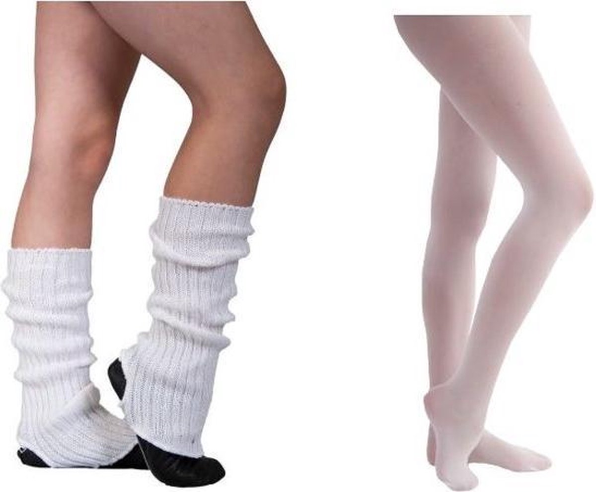 Ballet Set(2delig) Beenwarmer Wit 40cm en Balletpanty Wit - 10-12 - Maat 140/152