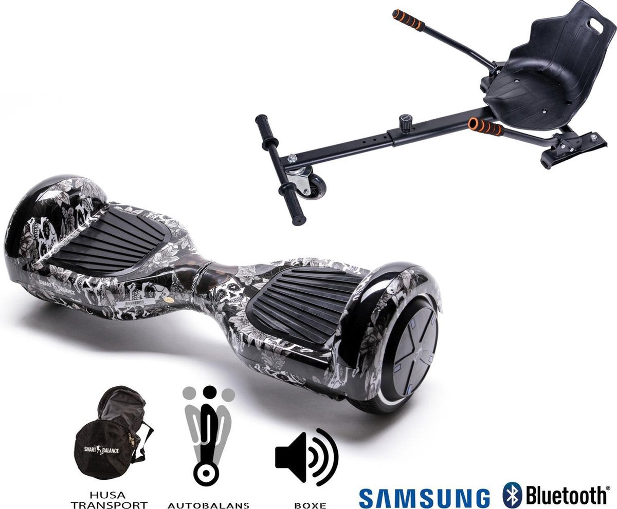 Hoverboard | 6.5 Inch Wielen | Self Balance Hoverboard met Hoverkart | Oxboard | Bluetooth Speakers | Skull Head
