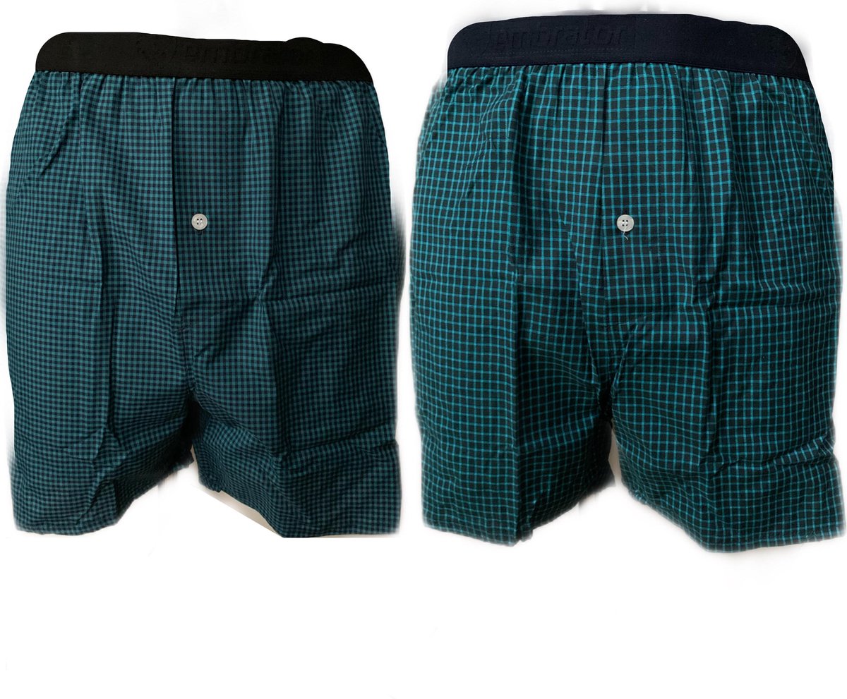 Embrator 2-stuks mannen Boxershorts geweven katoen donkerblauw/turquoise XXL