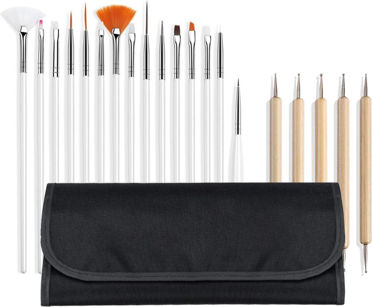 20-delige set Evvie nailart penselen set – in etui - zwart