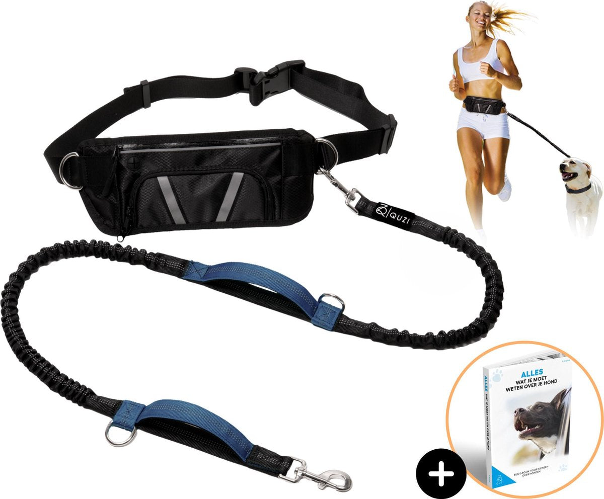 Elastische Handsfree Hondenriem met Heupriem - Looplijn Middelgrote Hond - 150 cm - Zwart - Quzi®