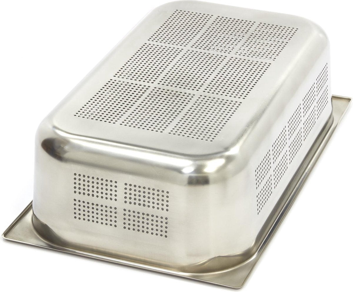 Geperforeerde GN Bak 1/1GN - 150 mm - 530 x 325 mm - RVS - Gastronorm Bak / GN Container met Gaatjes - Maxima