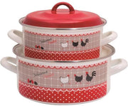 Baumalu Kookpan met Deksel - Ø 20cm - Emaille - Patroon Kip
