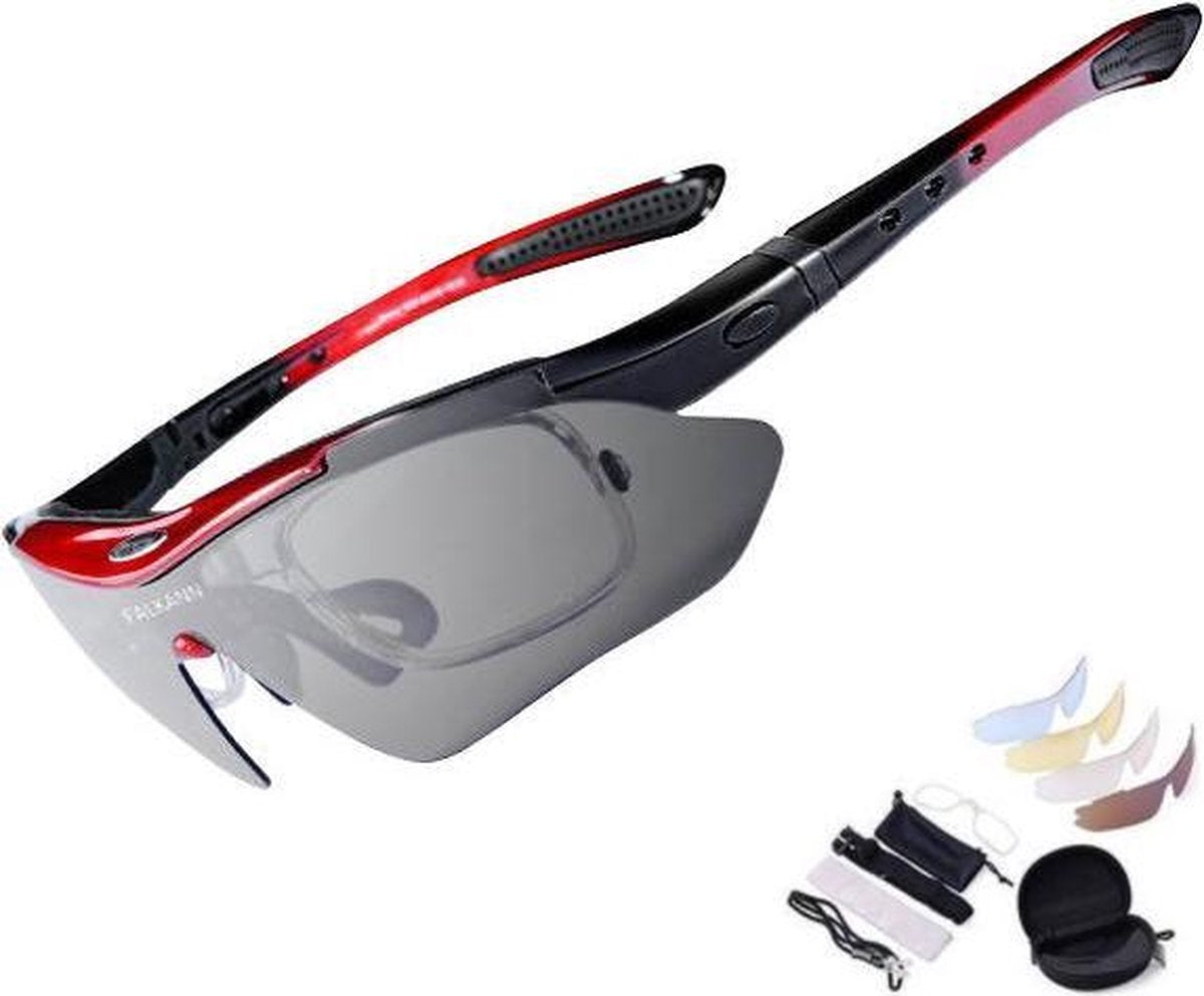 Falkann Basics Fietsbril / Sportbril Set Rood 5 Glazen inc. Gepolariseerde