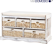 Miadomodo Commode - Zitbank met Opbergruimte - Landelijk - Gevlochten Manden - Halbank - Halkast - 5 Schuifladen - Hout - Wit