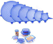 Siliconen vershoud deksels – set van 6 stuks – flexibel – herbruikbaar – blauw - stretch tot wel 30 cm