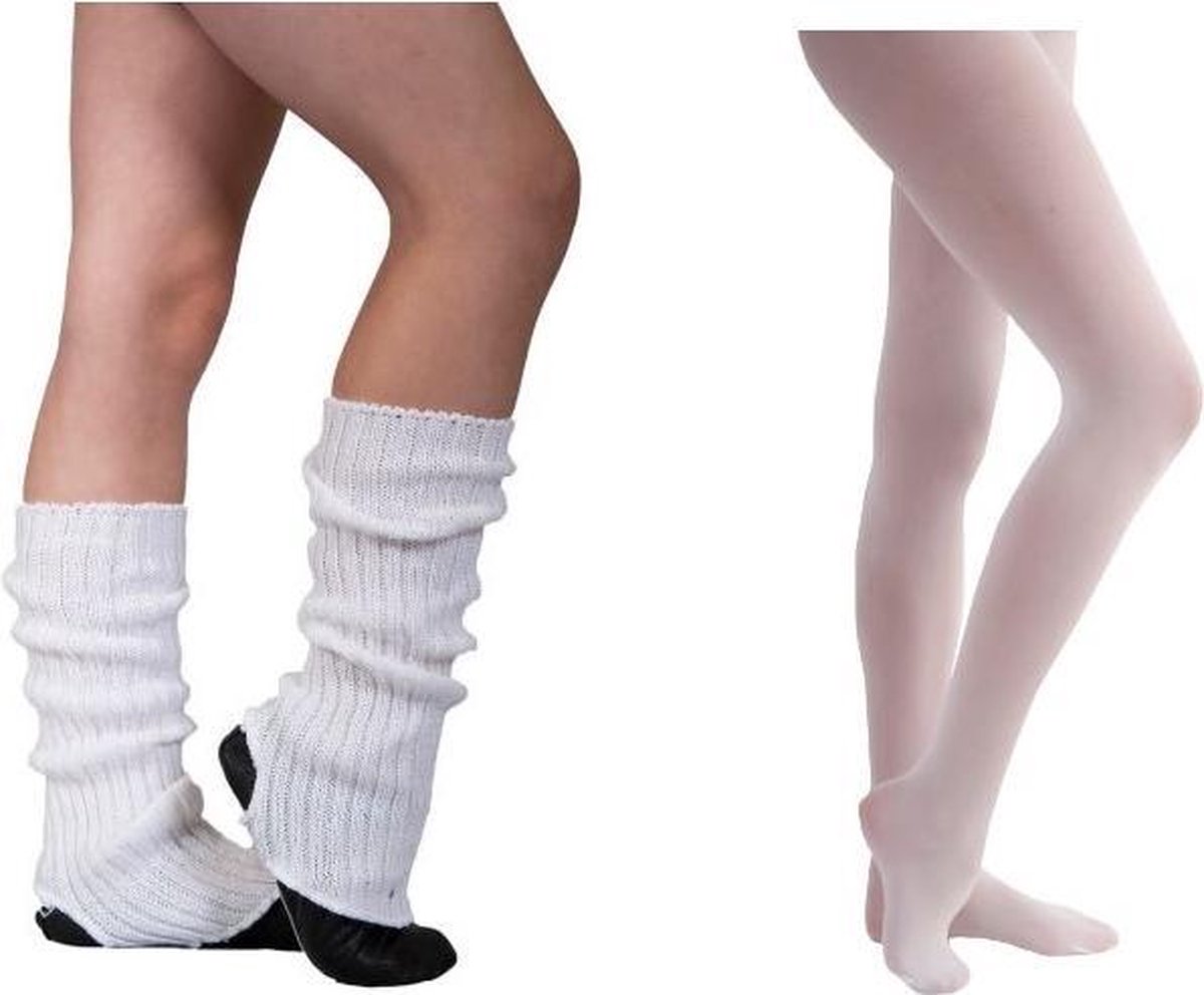 Ballet Set(2delig) Beenwarmer Wit 40cm en Balletpanty Wit -6-8 - Maat 116/128