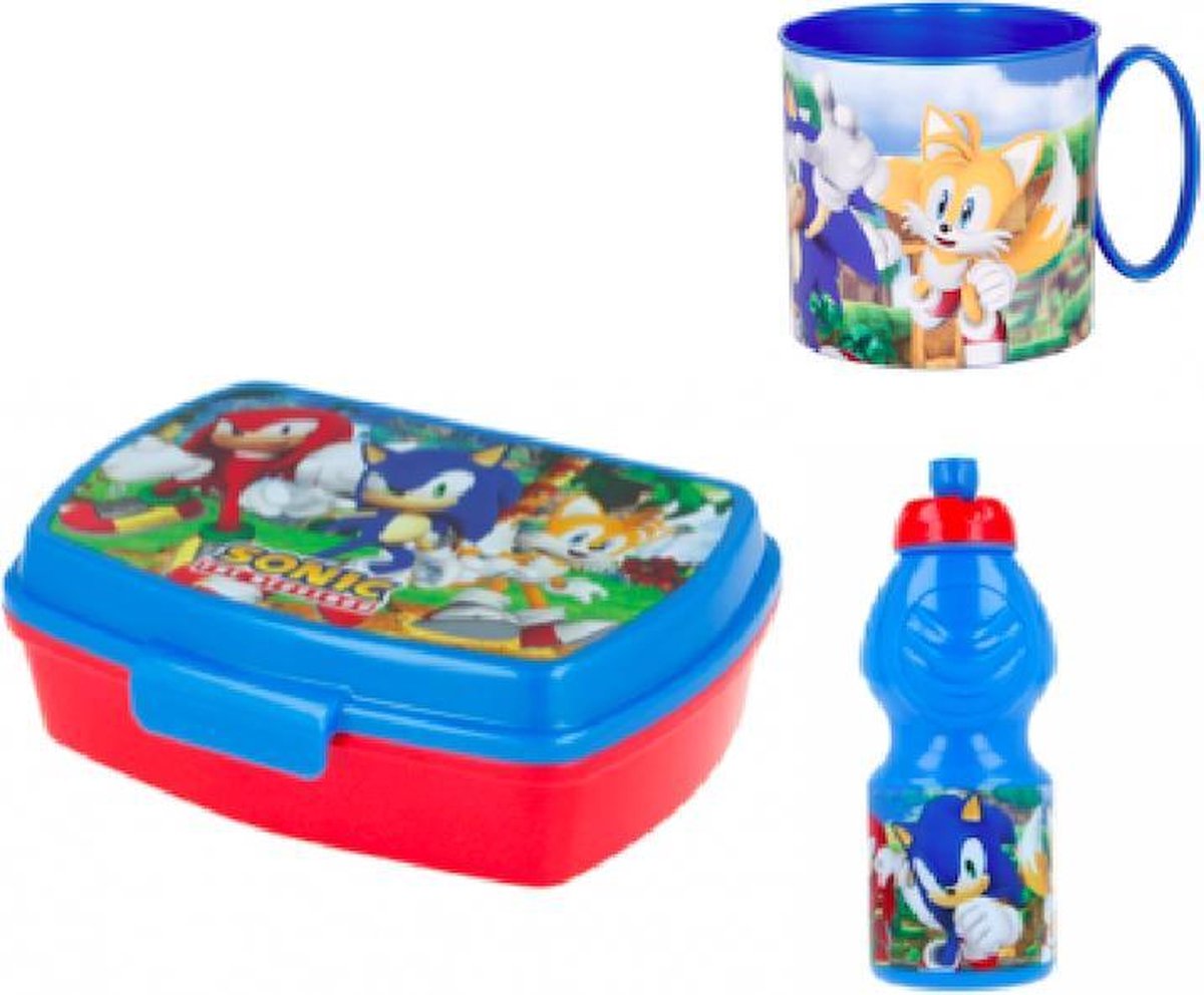 Sonic the Hedgehog brooddoos (17 cm - 13 cm - 6 cm) + drinkbeker (7
