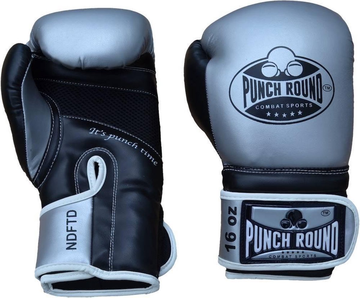 Punch Round Bokshandschoenen Combat Sports Zilver Zwart 14 OZ Bokshandschoenen