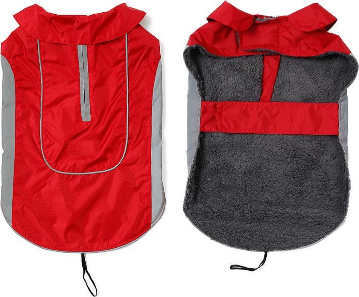 Warm sportief waterafstotend hondenjasje met reflector - ROOD - 2EXTRA LARGE (XXL)