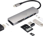 Aluminium USB C Hub Macbook Pro 2016 / 2017 / 2018 / 2019 - HDMI - USB C - Geheugenkaart - Geschikt voor Macbook Pro / Smartphone / Windows / Adapter / HDMI 4k / Thunderbolt 3 / SD/ Micro SD/ Pro 2016 / 2017 / 2018 / 2019 / Space Grey