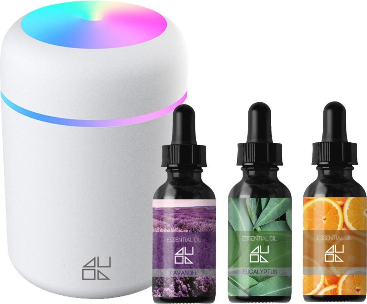 Aroma Diffuser White - Luchtbevochtiger - Diffuser - inclusief 3 essential oils - Eucalyptus - Orange - Lavender