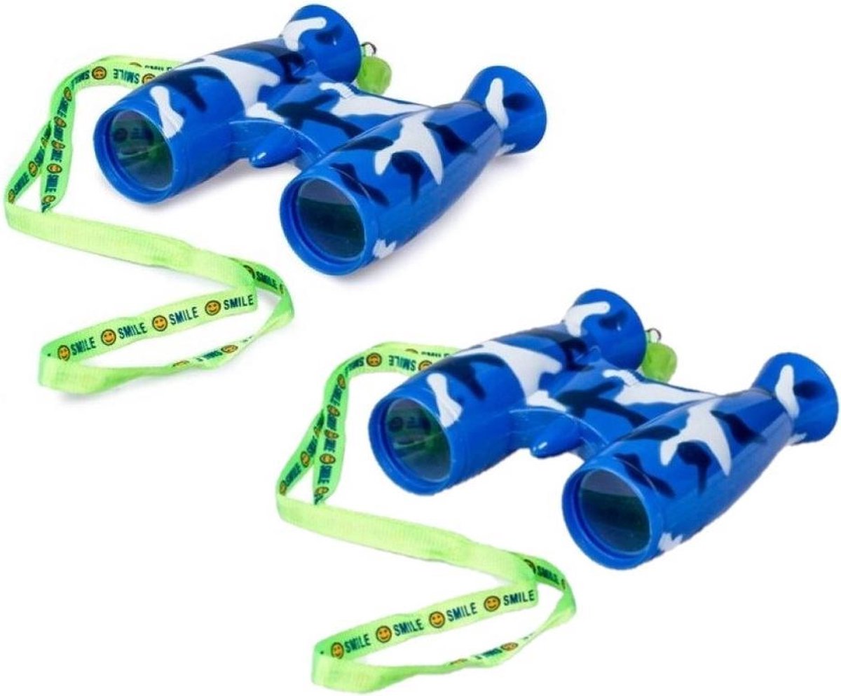 2x stuks kinder speelgoed verrekijkers blauw voor peuters 9 cm - Safari verkennen - Ontdekkingsreis - Verrekijkers voor kinderen
