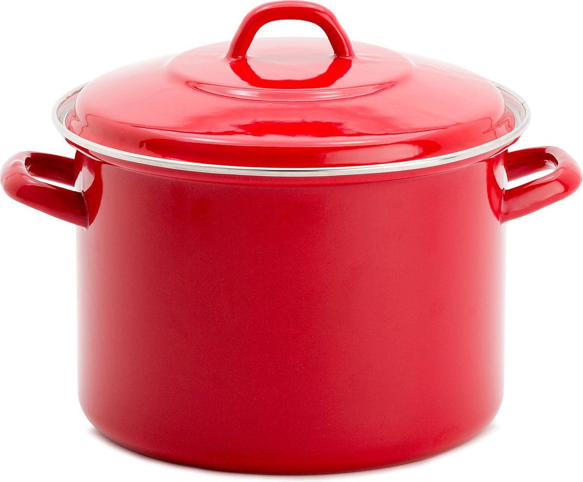 Lite-Body - Magnus Soeppan/Stamppotpan met deksel -  24cm/8l - Emaille - Robijn Rood