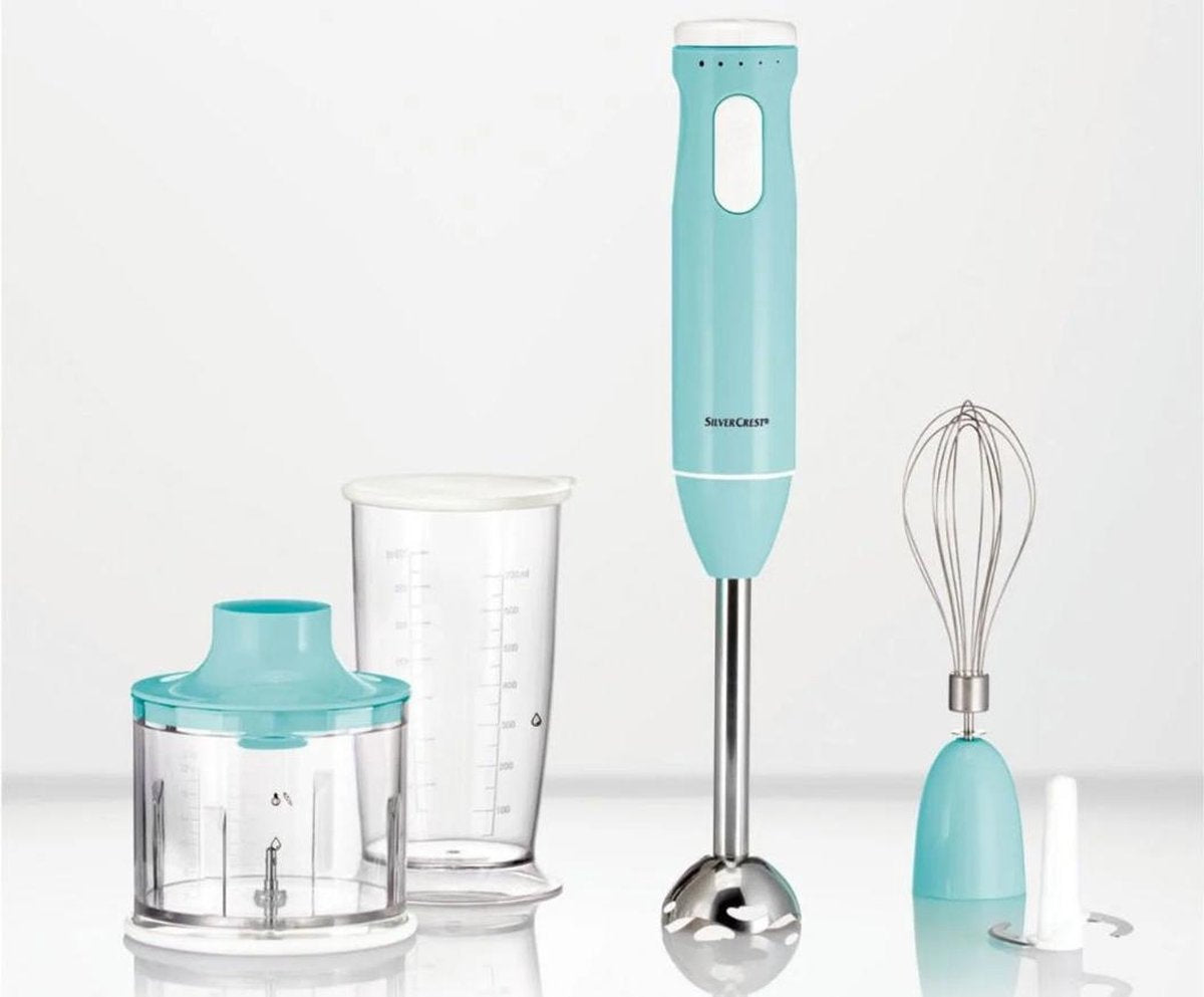 SILVERCREST® Staafmixerset Blauw 600W - Handmixer - Multihakker - Mixerset - Blender - Garde - Hakmolen - Maatbeker
