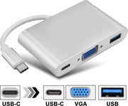 Garpex® Aluminium hub van Type C naar VGA USB3.0 type A en USB type C Power Delivery 5Gbps Zilvergrijs 23cm