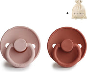 FRIGG | Fopspeen Duo | T1 | 0-6 maanden | Classic | Silicone | Blush + Baked Clay | Met YOURMUSTHAVES speenzakje