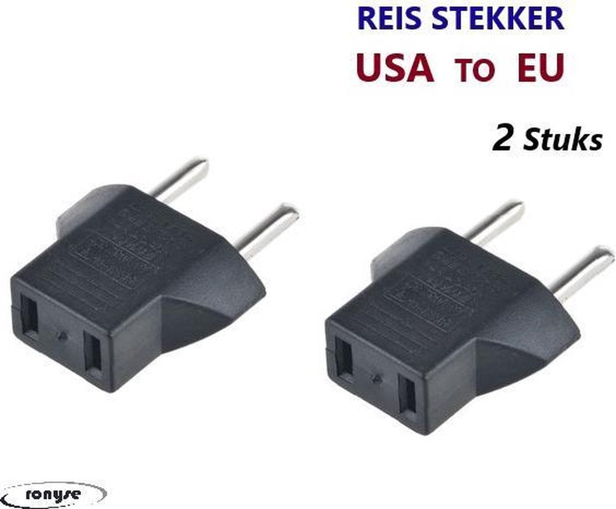 Reisstekker van VS/USA naar EU reisstekker - Verloop adapter - 2 Stuks - Zwart