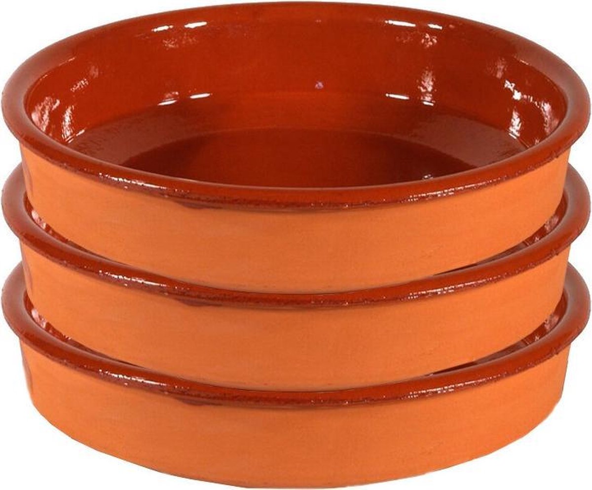 3x Tapas schaal bruin/ terracotta 32 cm - Tapas serveerschalen/borden/ovenschalen