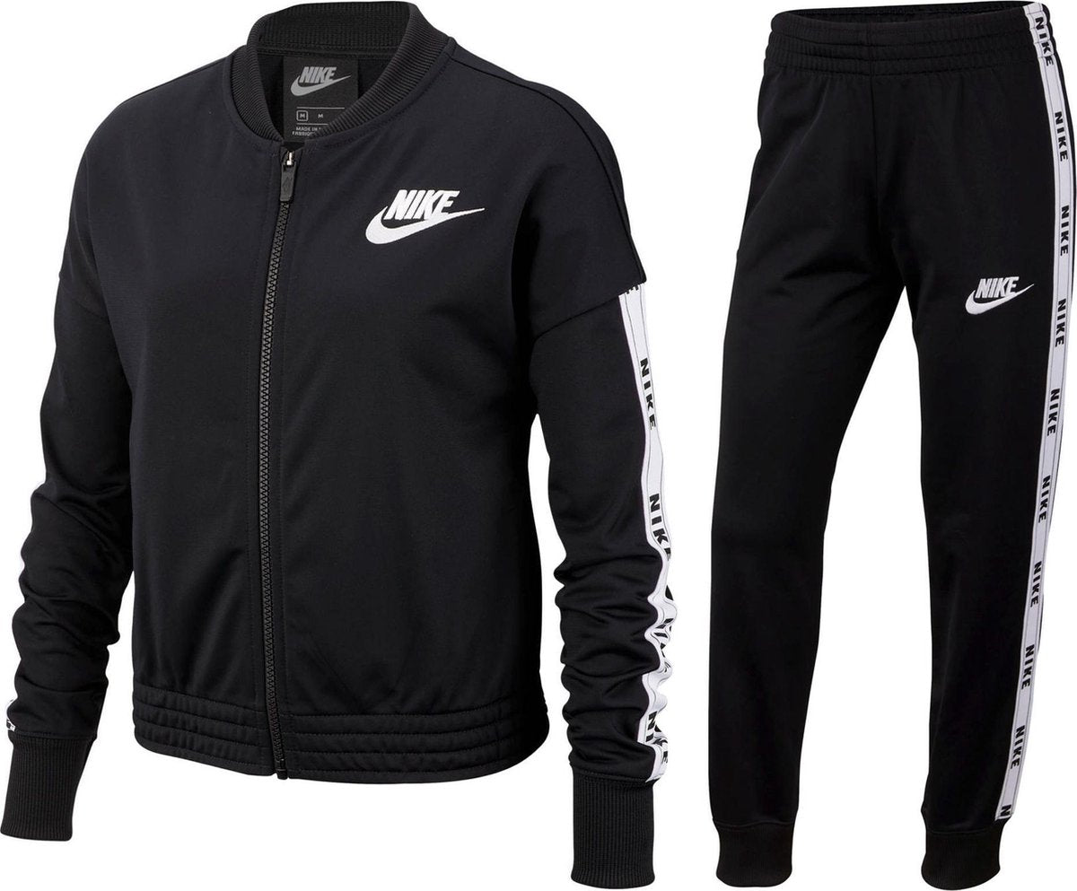 Nike Nsw Trk Suit Tricot Meisjes Trainingspak - Black/White/Black/(White) - Maat L