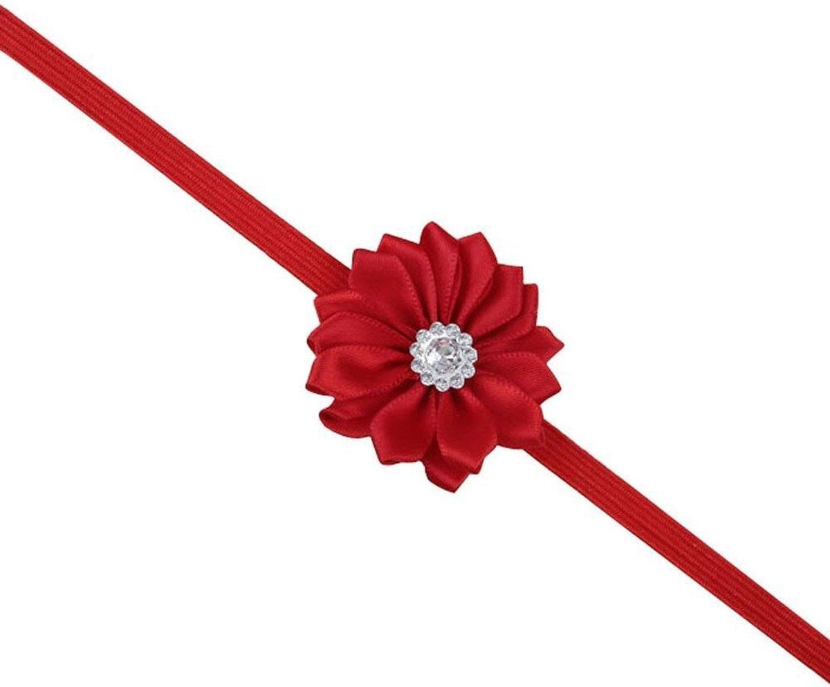 Haarband dun met mooie bloem - Rood