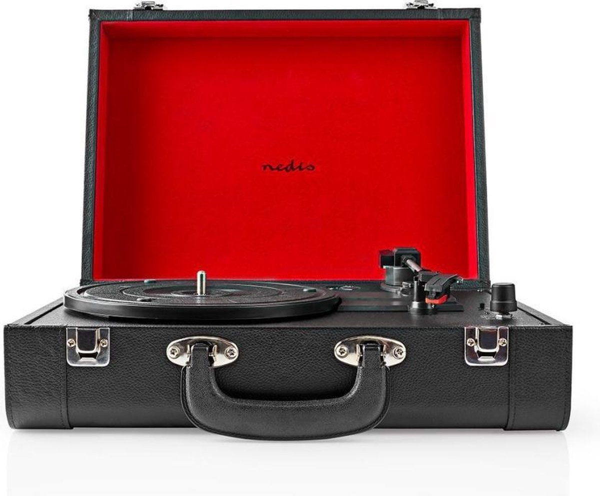 Platenspeler | 33 rpm / 45 rpm / 78 rpm | Riemaandrijving | 1x Stereo RCA | Bluetooth® | 18 W | Ingebouwde (voor) versterker | Kunstleer / MDF | Rood / Zwart