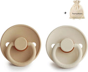 FRIGG | Fopspeen Duo | T1 | 0-6 maanden | Classic | Natuurrubber | Cream + Croissant | Met YOURMUSTHAVES speenzakje