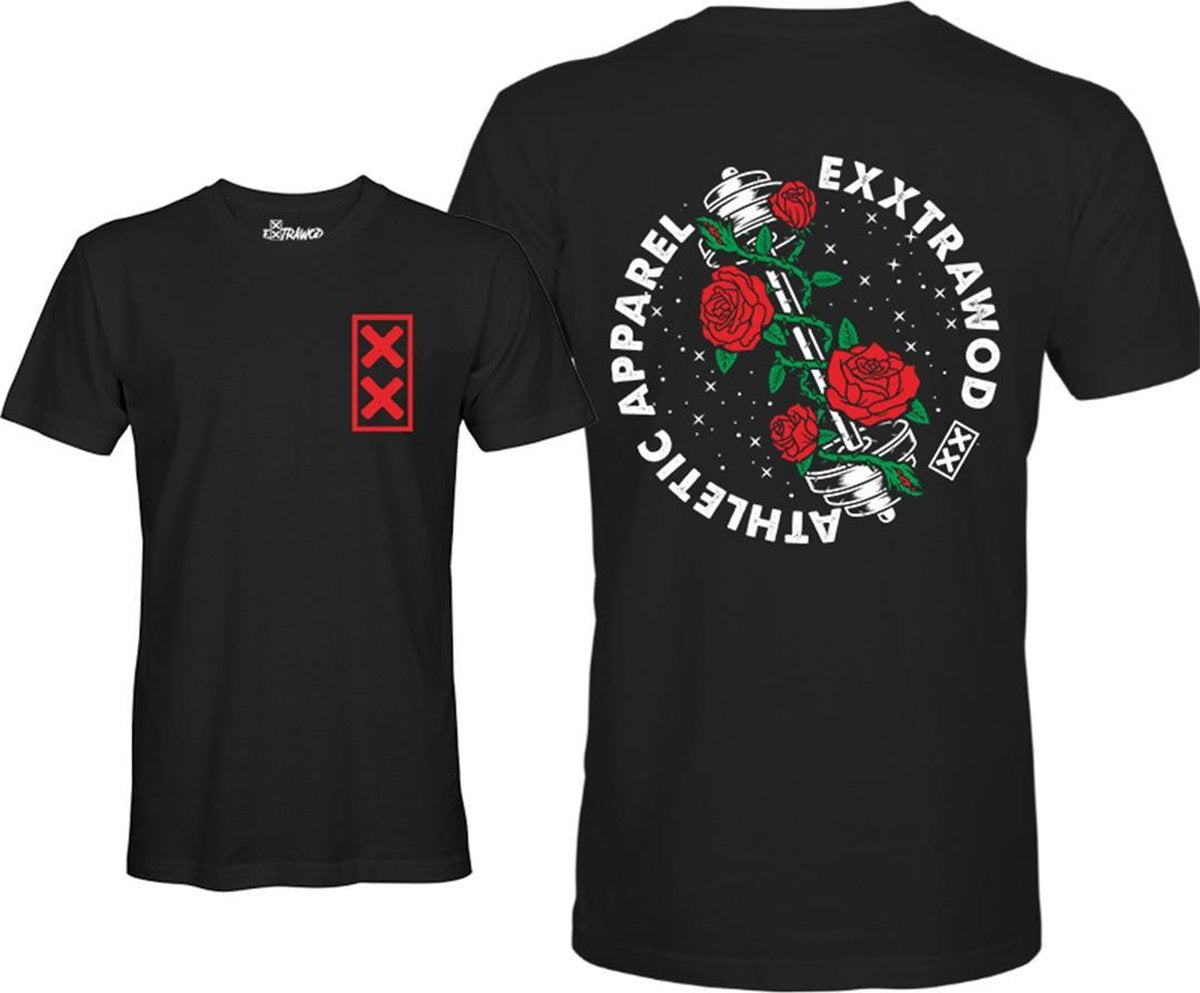 Exxtrawod Crossfit T-shirt Barbell Rose Unisex T-shirt Training kleding Maat M