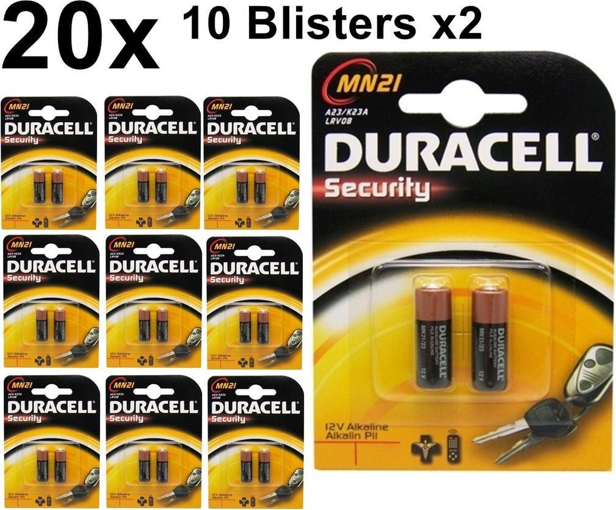 20 Stuks (10 Blisters a 2st) - Duracell A23 23A MN21 K23A Security 12V alkaline batterij