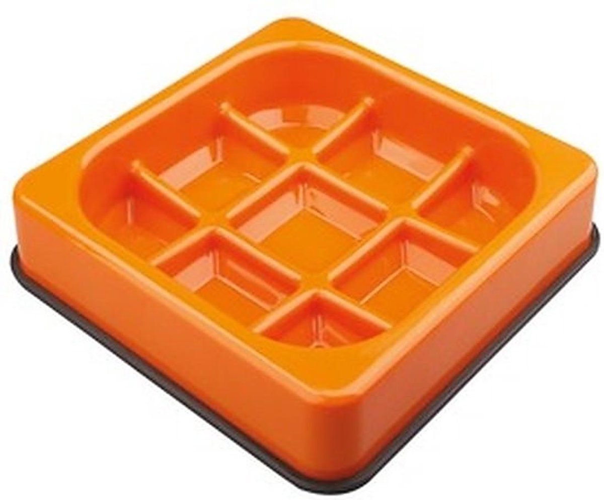 M-Pets antischrok Voerbak Slowfeeder Wafel Oranje 25x25x5