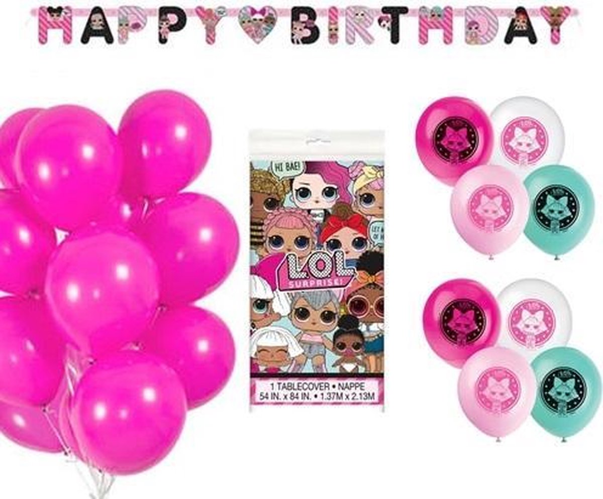 L.O.L. Surprise Verjaardag Set! | Unique | L.O.L. Surprise | Slinger | Ballonnen | Tafelkleed | Roze | Paars | Wit | Groen | Verjaardag | Kinderfeestje | Kinderen | Versiering | Decoratie |
