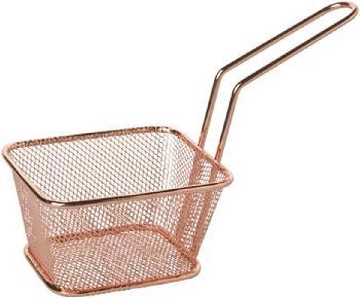 Frietmandje - Frituurmandje - Frietmand - Serveermandje voor friet - Verkoperd - 9x11xh6cm