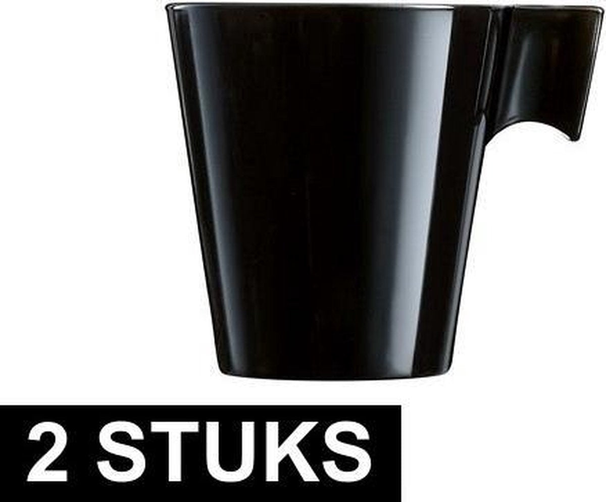 2x Lungo koffie/espresso bekers zwart - Zwarte koffiekopjes - Cafe Lungo